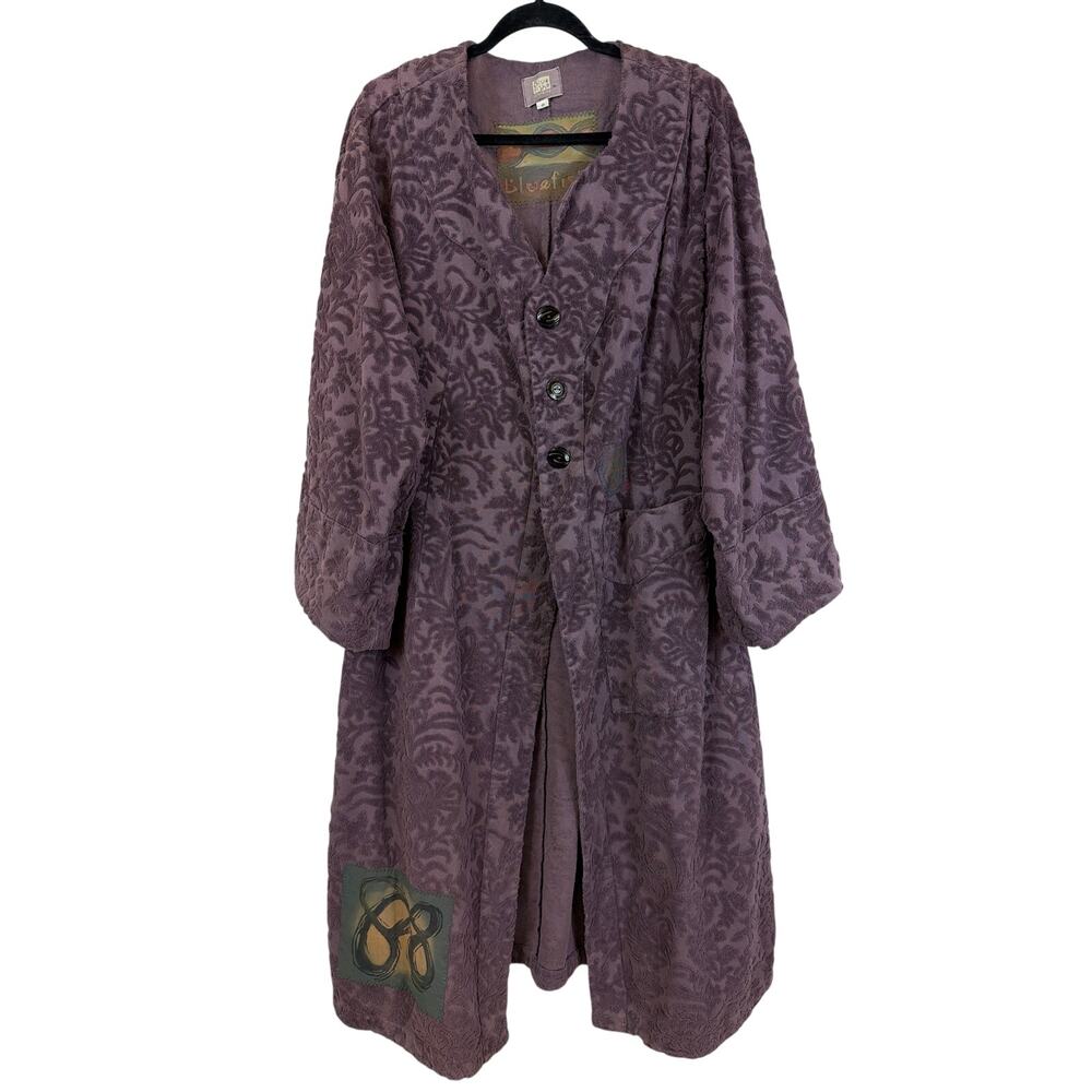 Blue Fish Vintage Purple Embossed Floral Patched Long Duster Jacket Size 0 MED